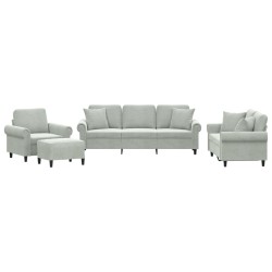 vidaXL Juego de sofás con cojines 4 piezas terciopelo gris claro
