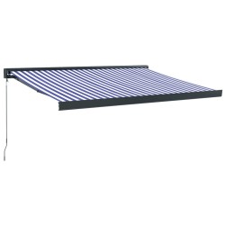 vidaXL Toldo retráctil aluminio y tela azul y blanco 3,5x2,5 m