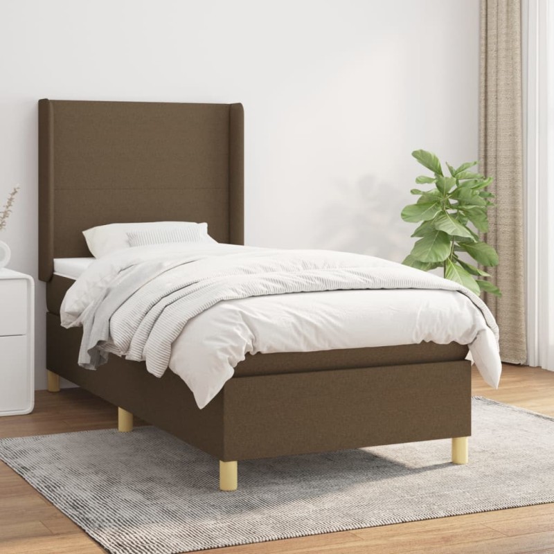 vidaXL Cama box spring con colchón tela marrón oscuro 100x200 cm vidaXL Cama box spring con colchón tela marrón oscuro 100x200 cm