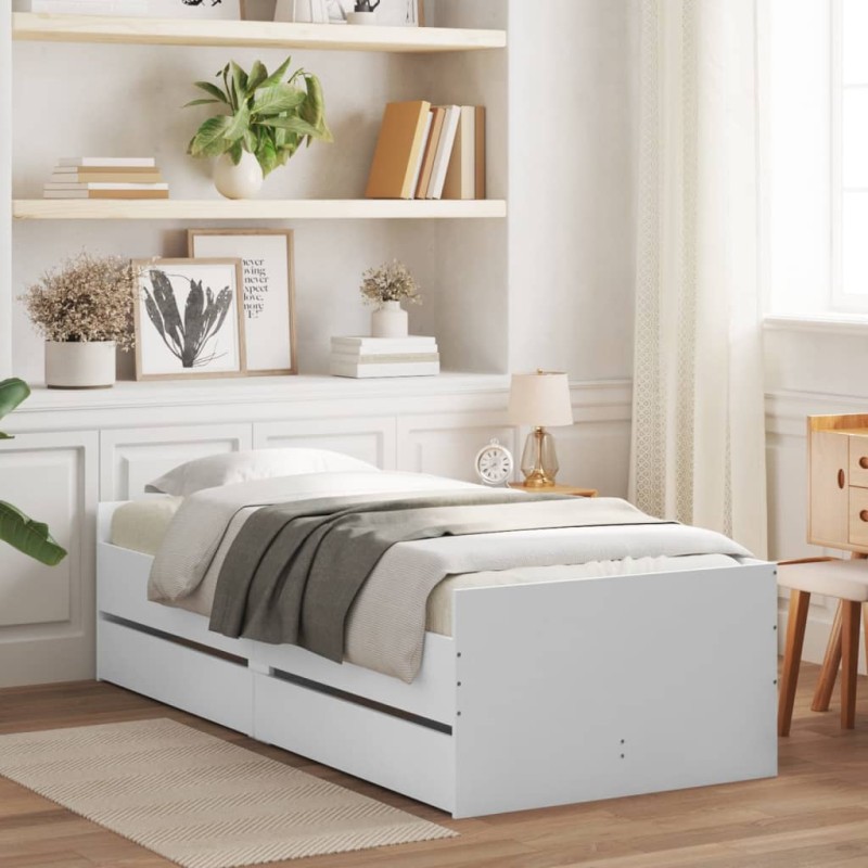 vidaXL Estructura de cama con cajones blanco 90x190 cm