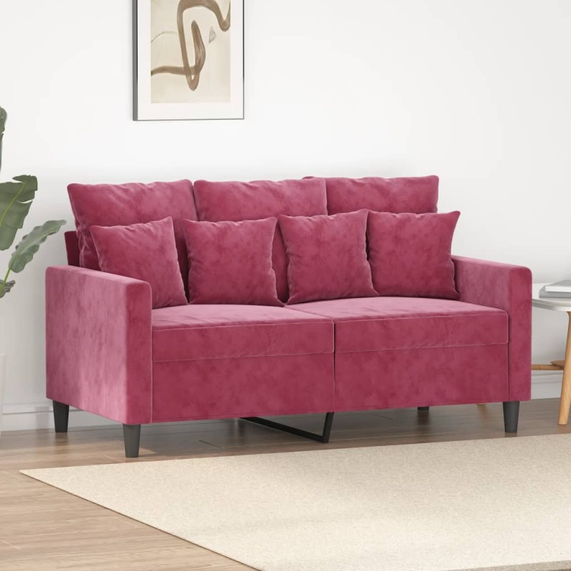 vidaXL Sofá de 2 plazas de terciopelo rojo tinto 120 cm vidaXL Sofá de 2 plazas de terciopelo rojo tinto 120 cm