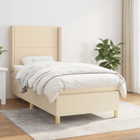 vidaXL Cama box spring con colchón tela color crema 90x190 cm