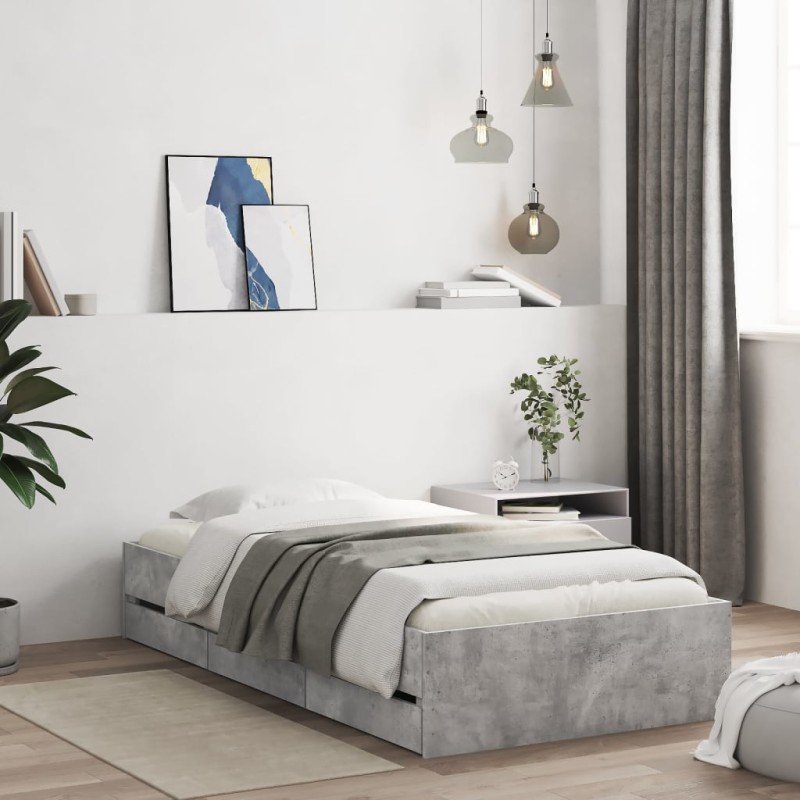 vidaXL Cama con cajones madera ingeniería gris hormigón 90x190 cm vidaXL Cama con cajones madera ingeniería gris hormigón 90x190 cm