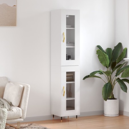 vidaXL Aparador alto madera contrachapada blanco brillo 34,5x34x180 cm