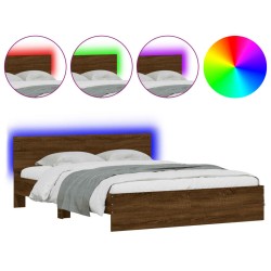 vidaXL Estructura de cama cabecero y luces LED marrón roble 160x200 cm