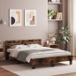 vidaXL Estructura de cama cabecero y luces LED roble ahumado 140x190cm vidaXL Estructura de cama cabecero y luces LED roble ahumado 140x190cm