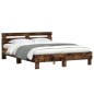 vidaXL Estructura de cama cabecero y luces LED roble ahumado 140x190cm vidaXL Estructura de cama cabecero y luces LED roble ahumado 140x190cm