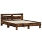 vidaXL Estructura de cama cabecero y luces LED roble ahumado 140x190cm vidaXL Estructura de cama cabecero y luces LED roble ahumado 140x190cm