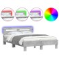 vidaXL Estructura de cama cabecero y luces LED gris hormigón 135x190cm vidaXL Estructura de cama cabecero y luces LED gris hormigón 135x190cm