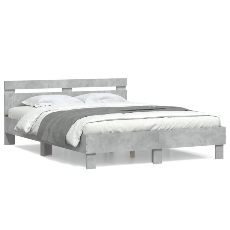 vidaXL Cama con cabecero madera de ingeniería gris hormigón 140x200 cm vidaXL Cama con cabecero madera de ingeniería gris hormigón 140x200 cm