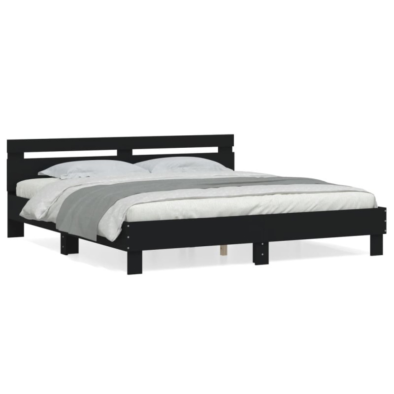 vidaXL Estructura cama con cabecero madera ingeniería negro 180x200 cm vidaXL Estructura cama con cabecero madera ingeniería negro 180x200 cm