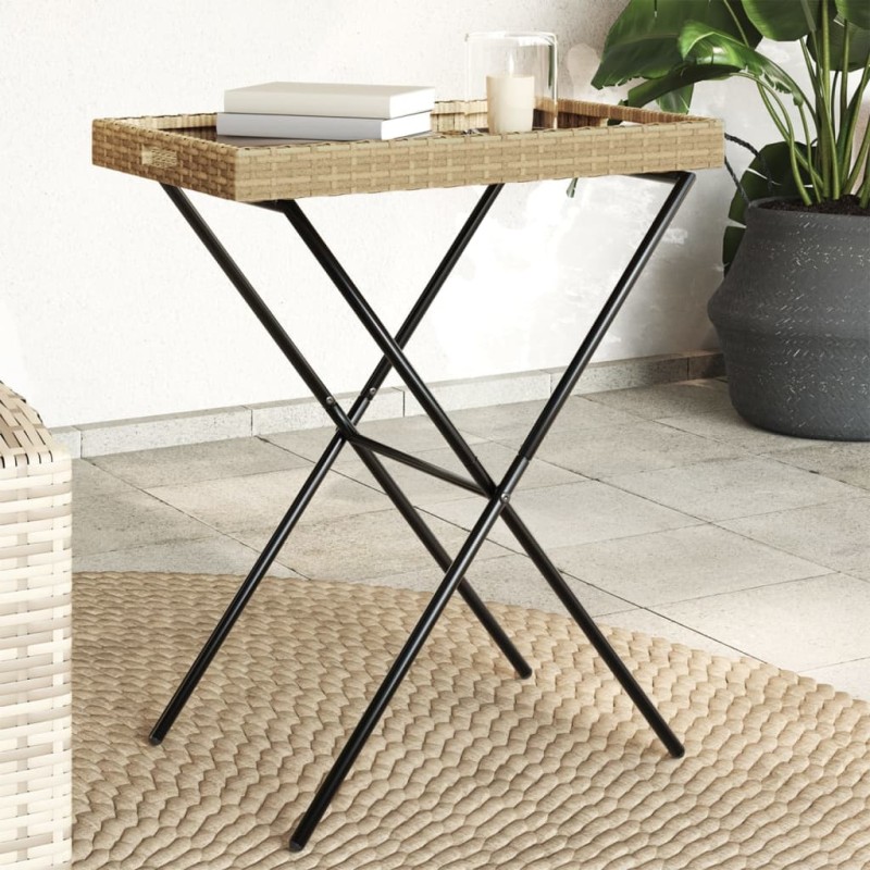 vidaXL Mesa con bandeja plegable ratán sintético beige 65x40x75 cm vidaXL Mesa con bandeja plegable ratán sintético beige 65x40x75 cm