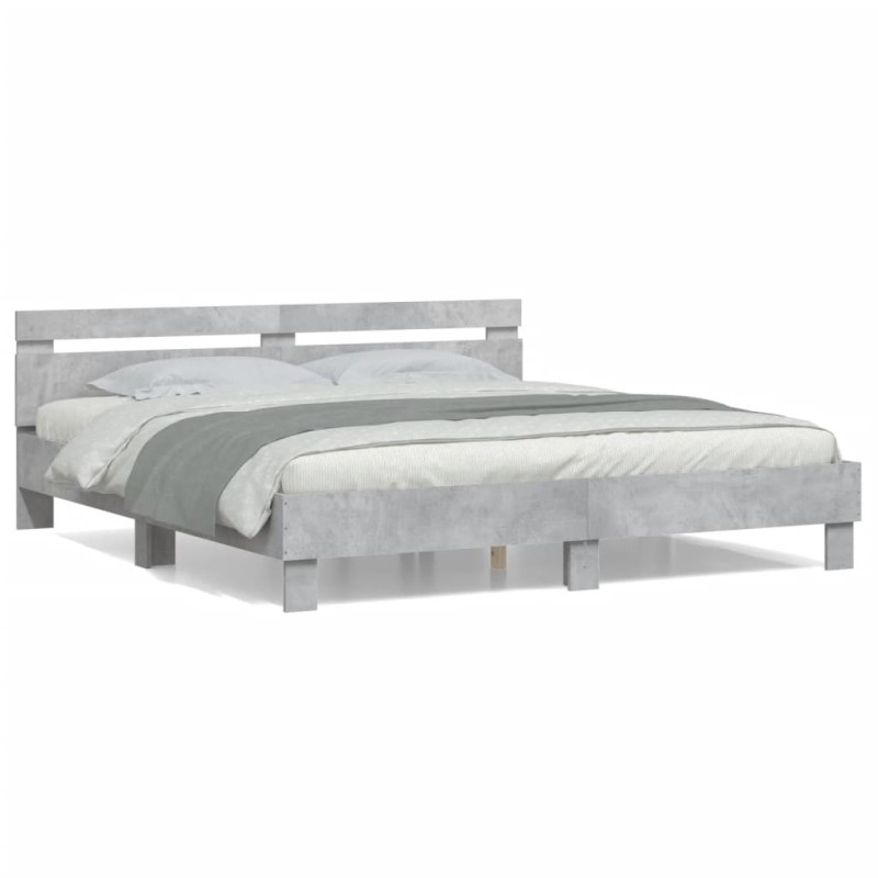 vidaXL Cama con cabecero madera de ingeniería gris hormigón 180x200 cm vidaXL Cama con cabecero madera de ingeniería gris hormigón 180x200 cm