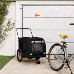 vidaXL Remolque de bicicleta mascotas hierro tela Oxford negro