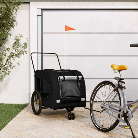 vidaXL Remolque de bicicleta mascotas hierro tela Oxford negro
