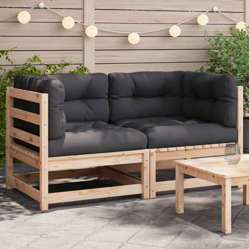 vidaXL Sofás de esquina con cojines 2 uds madera maciza de pino vidaXL Sofás de esquina con cojines 2 uds madera maciza de pino