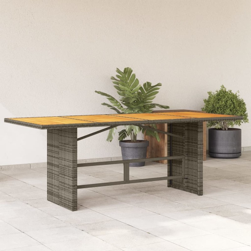 vidaXL Mesa de jardín superficie de madera ratán PE gris 190x80x74 cm vidaXL Mesa de jardín superficie de madera ratán PE gris 190x80x74 cm