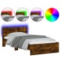 vidaXL Estructura de cama cabecero luces LED roble ahumado 100x200 cm vidaXL Estructura de cama cabecero luces LED roble ahumado 100x200 cm