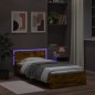 vidaXL Estructura de cama cabecero luces LED roble ahumado 100x200 cm vidaXL Estructura de cama cabecero luces LED roble ahumado 100x200 cm