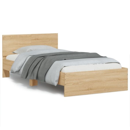 vidaXL Estructura de cama cabecero luces LED roble Sonoma 100x200 cm