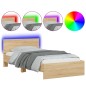 vidaXL Estructura de cama cabecero luces LED roble Sonoma 100x200 cm vidaXL Estructura de cama cabecero luces LED roble Sonoma 100x200 cm