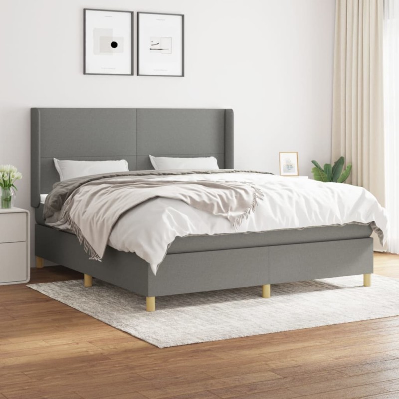 vidaXL Cama box spring con colchón tela gris oscuro 180x200 cm vidaXL Cama box spring con colchón tela gris oscuro 180x200 cm