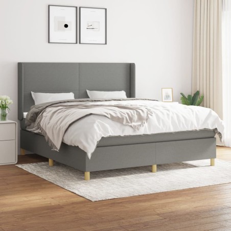 vidaXL Cama box spring con colchón tela gris oscuro 180x200 cm