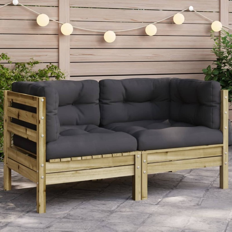 vidaXL Sofá esquinero de jardín con cojines madera de pino impregnada vidaXL Sofá esquinero de jardín con cojines madera de pino impregnada