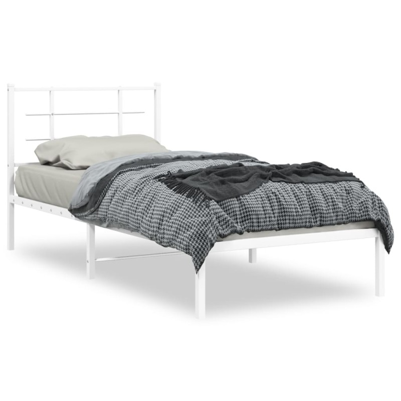 vidaXL Estructura de cama de metal con cabecero blanco 90x200 cm vidaXL Estructura de cama de metal con cabecero blanco 90x200 cm