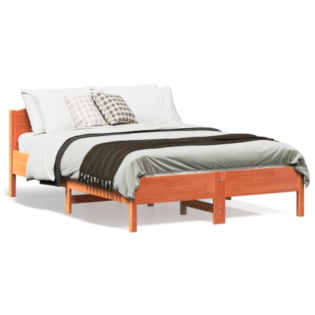 vidaXL Estructura cama con cabecero madera pino marrón cera 135x190 cm