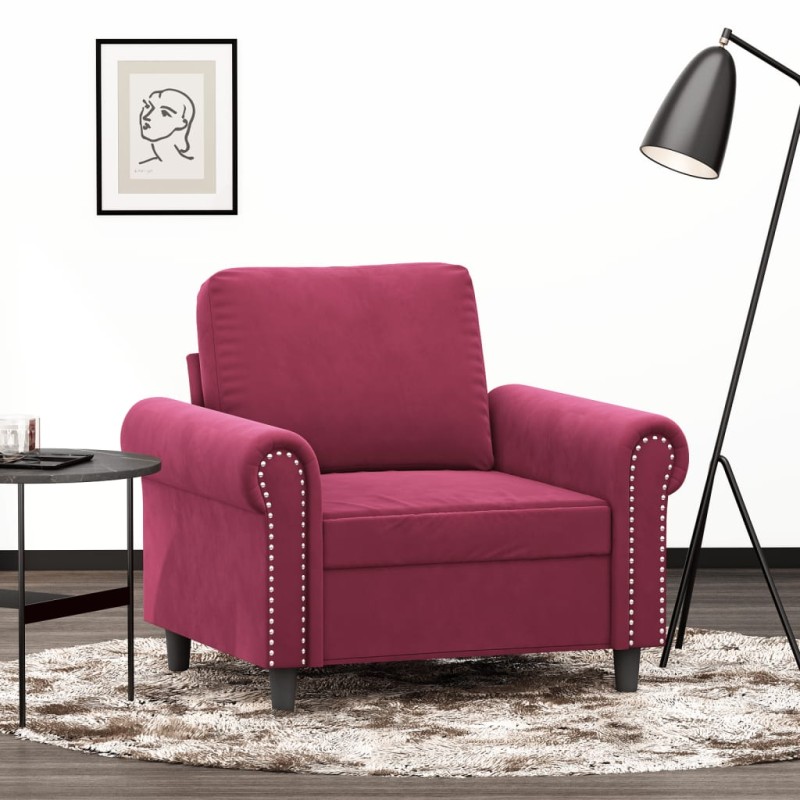 vidaXL Sillón de terciopelo rojo tinto 60 cm vidaXL Sillón de terciopelo rojo tinto 60 cm