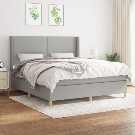 vidaXL Cama box spring con colchón tela gris claro 180x200 cm