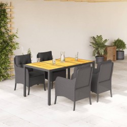 vidaXL Set de muebles jardín 5 pzas con cojines ratán sintético negro
