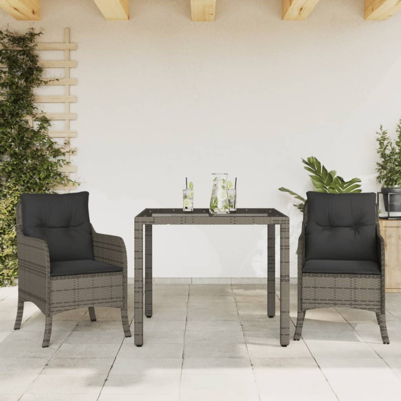vidaXL Set comedor de jardín 3 piezas con cojines ratán sintético gris vidaXL Set comedor de jardín 3 piezas con cojines ratán sintético gris