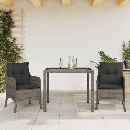 vidaXL Set comedor de jardín 3 piezas con cojines ratán sintético gris