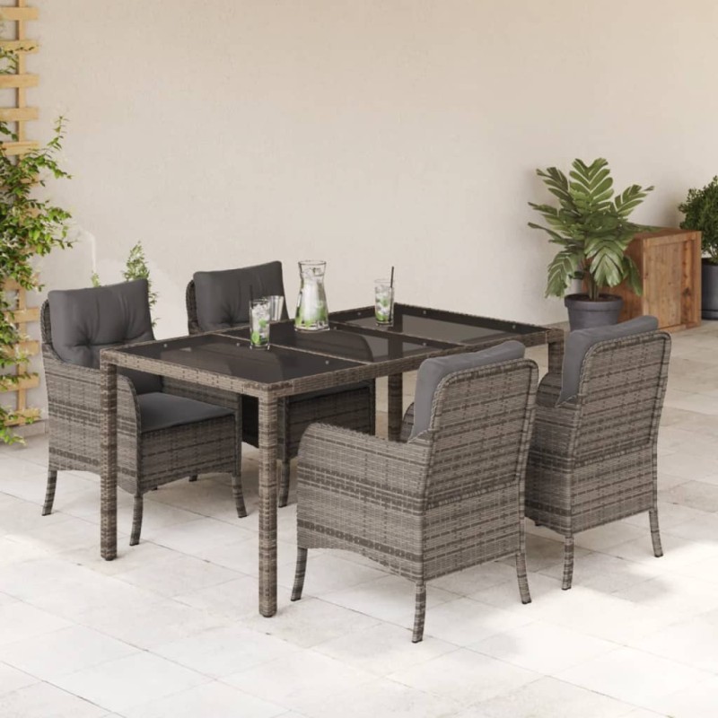vidaXL Set comedor de jardín 5 piezas con cojines ratán sintético gris vidaXL Set comedor de jardín 5 piezas con cojines ratán sintético gris