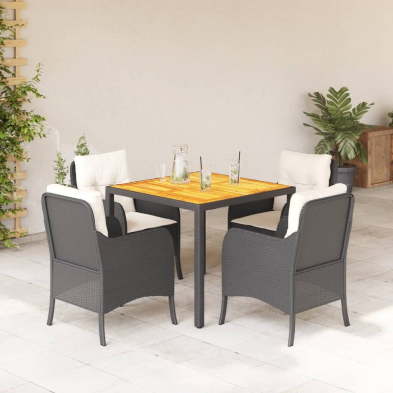 vidaXL Set de muebles jardín 5 pzas con cojines ratán sintético negro vidaXL Set de muebles jardín 5 pzas con cojines ratán sintético negro