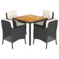 vidaXL Set de muebles jardín 5 pzas con cojines ratán sintético negro vidaXL Set de muebles jardín 5 pzas con cojines ratán sintético negro