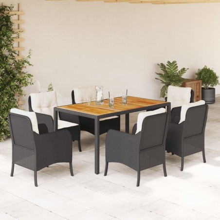 vidaXL Set de comedor de jardín 7 pzas y cojines ratán sintético negro