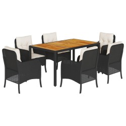 vidaXL Set de comedor de jardín 7 pzas y cojines ratán sintético negro