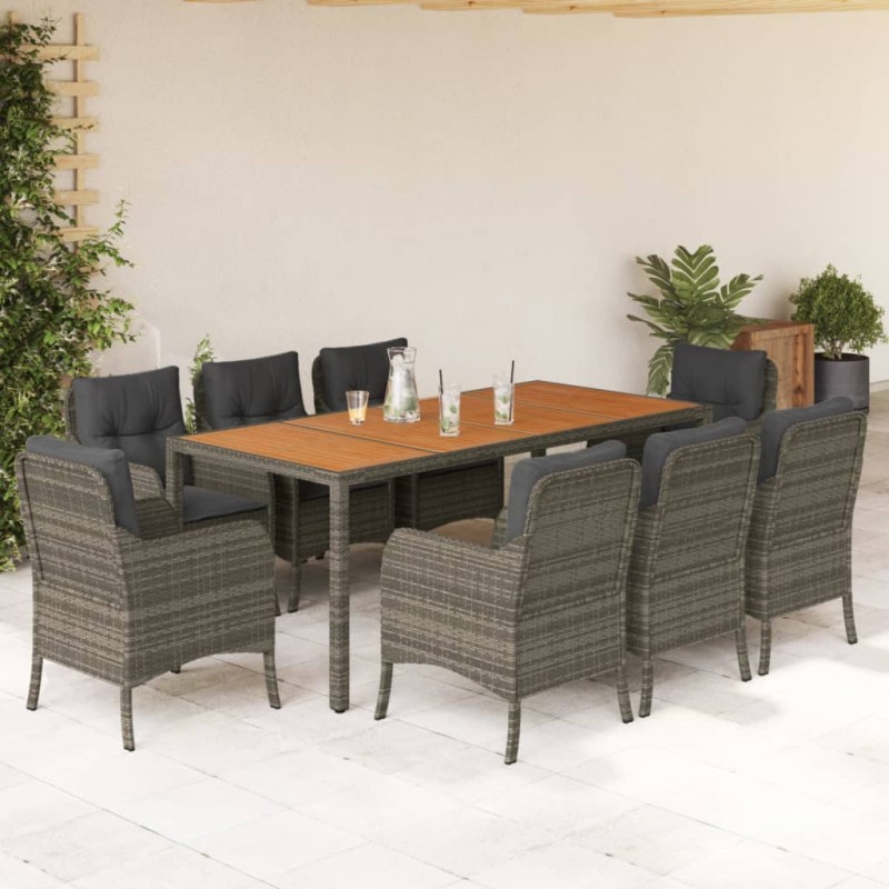 vidaXL Set comedor jardín 9 pzas y cojines ratán sintético gris vidaXL Set comedor jardín 9 pzas y cojines ratán sintético gris
