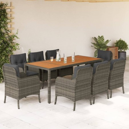 vidaXL Set comedor jardín 9 pzas y cojines ratán sintético gris
