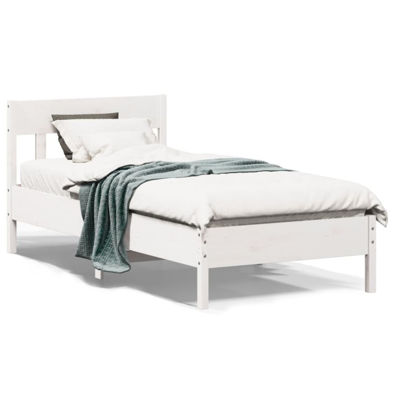 vidaXL Estructura de cama con cabecero madera pino blanco 90x190 cm vidaXL Estructura de cama con cabecero madera pino blanco 90x190 cm