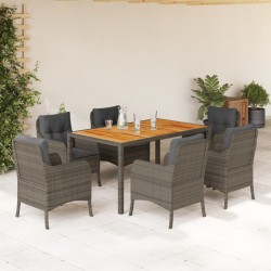 vidaXL Set comedor jardín 7 pzas y cojines ratán sintético gris