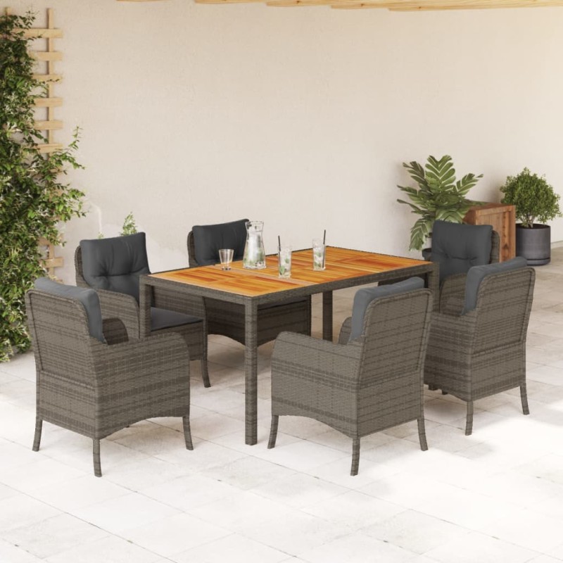 vidaXL Set comedor jardín 7 pzas y cojines ratán sintético gris