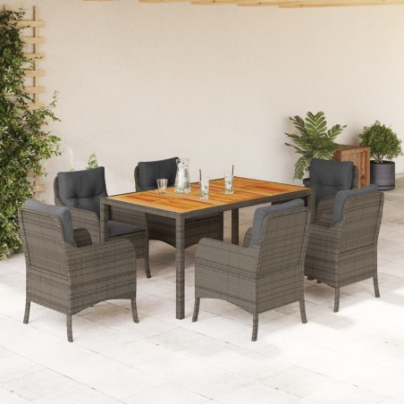 vidaXL Set comedor jardín 7 pzas y cojines ratán sintético gris
