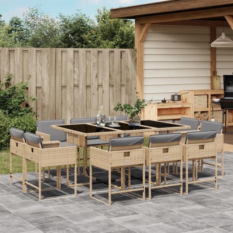 vidaXL Set comedor de jardín 11 pzas con cojines ratán sintético beige vidaXL Set comedor de jardín 11 pzas con cojines ratán sintético beige