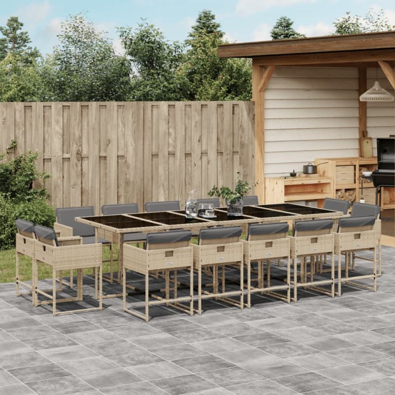vidaXL Set comedor de jardín con cojines 15 pzas ratán sintético beige vidaXL Set comedor de jardín con cojines 15 pzas ratán sintético beige