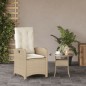 vidaXL Silla de jardín reclinable con cojines ratán sintético beige