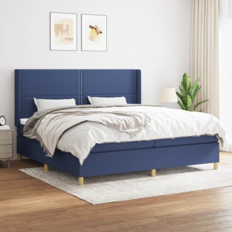 vidaXL Cama box spring con colchón tela azul 200x200 cm